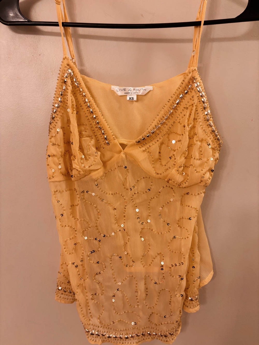 Live 4 Truth Yellow Sequin Spaghetti-Strap Camisole Top